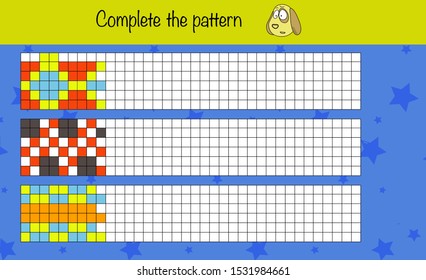 Puzzle game for children. Complete the pattern. Preschool worksheet activity for kids. Education game, iq test. 