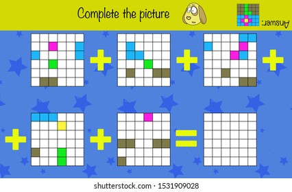 Puzzle game for children. Complete the picture. Preschool worksheet activity for kids. Education game, iq test. 
