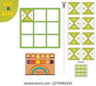 Puzzle game for children. Compose words. The study of flowers. Crossword. Vector illustration. Sheet for printing