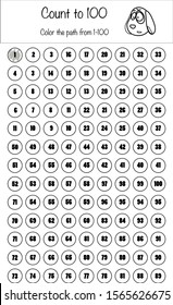 Puzzle game for children. Count to 100. Preschool printable worksheet activity for kids. Education game, iq test, brain training