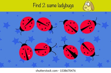 Puzzle game for children. Find 2 same pictures. Preschool worksheet activity for kids. Education game, iq test, brain, halloween edition