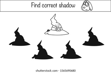 Puzzle game for children. Find correct shadow. Preschool printable worksheet activity for kids. Education game, iq test, brain training