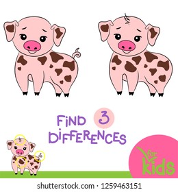 Puzzle game for children. Find differences. Vector illustration. Spotted pig