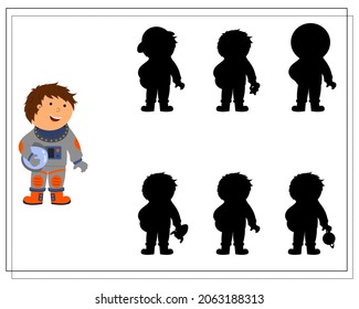 A puzzle game for children, go through a maze, an astronaut and a rocket. vector isolated on a white background