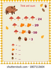 Juego de rompecabezas para los niños. Juego lógico Piensa y resuelve el último ejemplo.