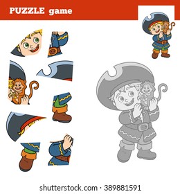 Puzzle Game for children with the pirate boy and monkey. Education game