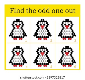 Puzzle-Spiel für Kinder. Aufgabe der Entwicklung von Aufmerksamkeit und Logik. Cartoon-Pinguin.