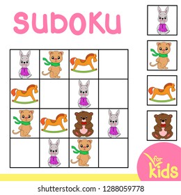 
Puzzle game for children. Vector illustration. Sudoku Stuffed Toys