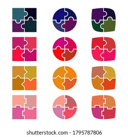 Puzzle game colorful elements set. Flat vector illustration . Each element isolated on the background. Puzzle backgrounds for infographics.
