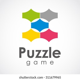 Puzzle game colorful piece abstract vector logo design template play kids business icon education company identity symbol concept