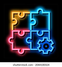 Puzzle Game And Gear Agile Element neon light sign vector. Glowing bright icon transparent symbol illustration