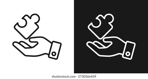Icono de juego de rompecabezas en estilo de línea en blanco y negro