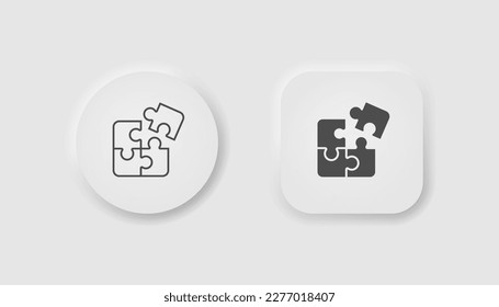Puzzle game icon in neumorphism style. Icons for business, white UI, UX. Jigsaw symbol. Team, logic, logic. Neumorphic style. 