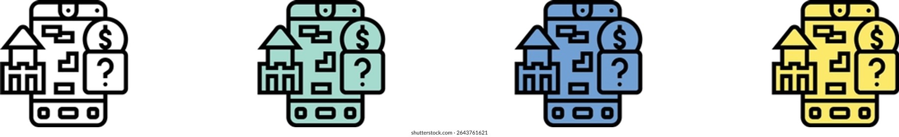 puzzle game icon. Outline, Green, Blue and Yellow Style Design Isolated On White Background