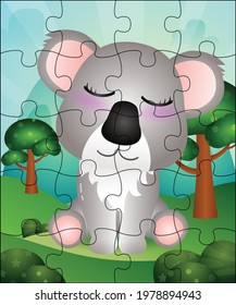 Puzzle game illustration for kids with cute koala