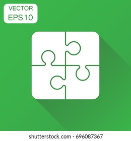 Puzzle game jigsaw icon. Business concept puzzle pictogram. Vector illustration on green background with long shadow.