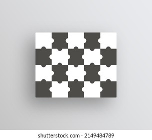 Juego de rompecabezas. Cuadrícula de sierra de jigsaw con 20 piezas en blanco y negro. Esquema del juego de pensamiento. Fondo moderno con formas separadas. Plantilla de corte. Detalles de la silueta mosaica. Ilustración vectorial.