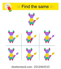 Jogo de quebra-cabeça para crianças. Tarefa de atenção. Preciso achar o mesmo de animal de desenho animado. 