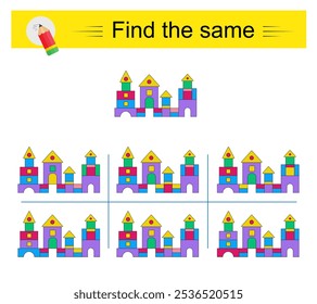 Jogo de quebra-cabeça para crianças. Tarefa de atenção. É necessário encontrar o mesmo objeto. 