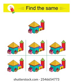 Jogo de quebra-cabeça para crianças. Tarefa de atenção. É necessário encontrar o mesmo objeto. 