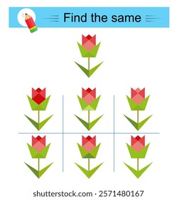 Puzzle game for kids. Attention task. Need to find the same of object. 