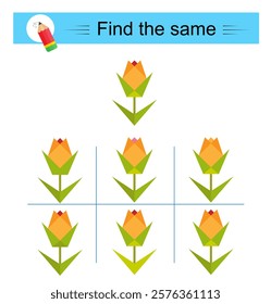 Puzzle game for kids. Attention task. Need to find the same of object. 