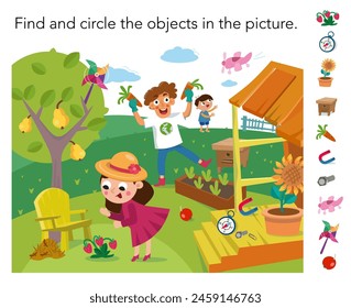 Puzzle game for kids. Cartoon illustration. Scene for design. Vector illustration. 