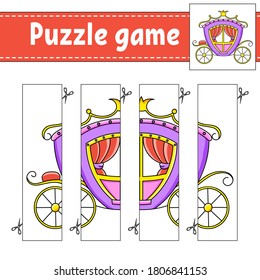 Puzzle game for kids. Cutting practice. Education developing worksheet. Activity page.Cartoon character.