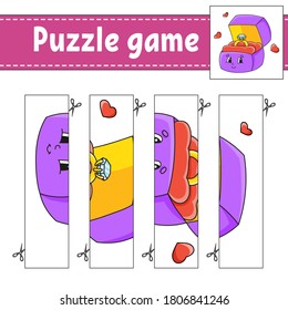 Puzzle game for kids. Cutting practice. Education developing worksheet. Activity page.Cartoon character.