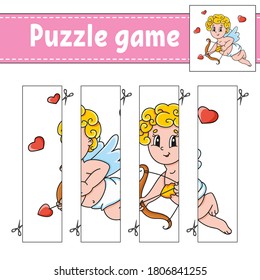 Puzzle-Spiel für Kinder. Zerlegen der Praxis. Arbeitsblatt für die Erziehung. Aktivitätsseite.Cartoon-Zeichen.