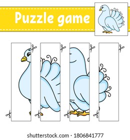 Puzzle game for kids. Cutting practice. Education developing worksheet. Activity page.Cartoon character.