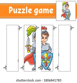 Puzzle game for kids. Cutting practice. Education developing worksheet. Activity page.Cartoon character.
