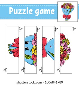 Puzzle game for kids. Cutting practice. Education developing worksheet. Activity page.Cartoon character.
