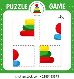 Puzzle game for kids. Cutting practice. Education developing worksheet. Activity page. Cut and glue pyramid