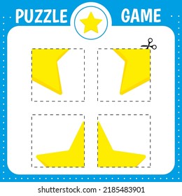 Puzzle game for kids. Cutting practice. Education developing worksheet. Activity page. Cut and glue star