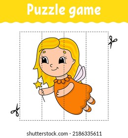 Puzzle game for kids. Cutting practice. Education developing worksheet. Activity page. cartoon character. Vector illustration.