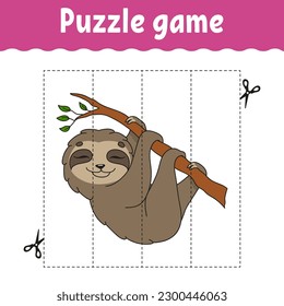 Puzzle game for kids. Cutting practice. Education developing worksheet. Activity page. cartoon character. Vector illustration.