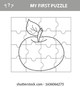 Puzzle game for kids. Education developing worksheet. Learning game for children - apple. My first puzzle and coloring book