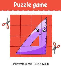 Puzzle game for kids. Education developing worksheet. Back to school. Color activity page. For toddler. Riddle for preschool. Isolated vector illustration in cartoon style.