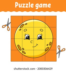 Puzzle-Spiel für Kinder. Arbeitsblatt für die Erziehung. Spiel für Kinder lernen. Seite mit Farbaktivität. Für Kleinkinder. Reiten Sie zur Vorschule. Einzige Vektorgrafik im Cartoon-Stil.