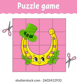 Puzzle game for kids. Education developing worksheet. Learning game for children. Color activity page. For toddler. Riddle for preschool. Vector illustration.