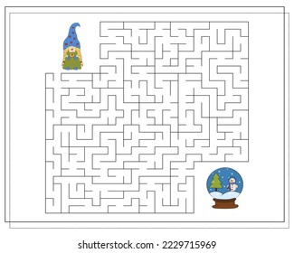 A puzzle game for kids, go through the maze. Cartoon Christmas Gnome.