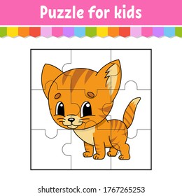 Puzzle game for kids. Jigsaw pieces. Color worksheet. Activity page.Isolated vector illustration. Cartoon style.