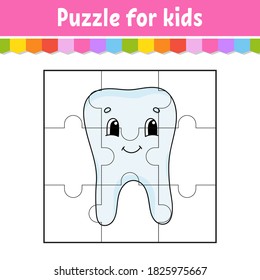 Puzzle game for kids. Jigsaw pieces. Color worksheet. Activity page.Isolated vector illustration. Cartoon style.