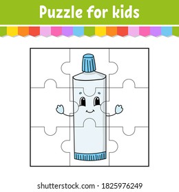 Puzzle game for kids. Jigsaw pieces. Color worksheet. Activity page.Isolated vector illustration. Cartoon style.