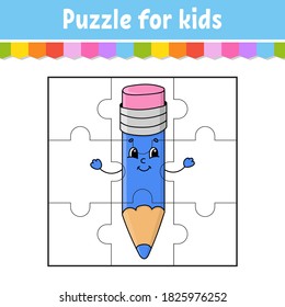 Puzzle game for kids. Jigsaw pieces. Color worksheet. Activity page.Isolated vector illustration. Cartoon style.