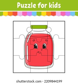 Puzzle game for kids. Jigsaw pieces. Color worksheet. Activity page. Isolated vector illustration. cartoon style.