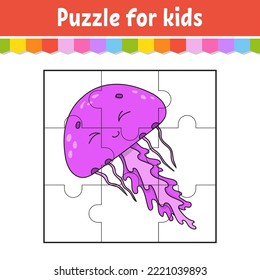 Puzzle game for kids. Jigsaw pieces. Color worksheet. Activity page. cartoon style. Vector illustration.
