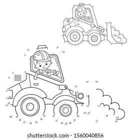 Puzzle Game for kids: numbers game. Bulldozer. Construction vehicles. Coloring book for kids.