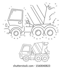 Puzzle Game for kids: numbers game. Concrete mixer. Construction vehicles. Coloring book for kids.